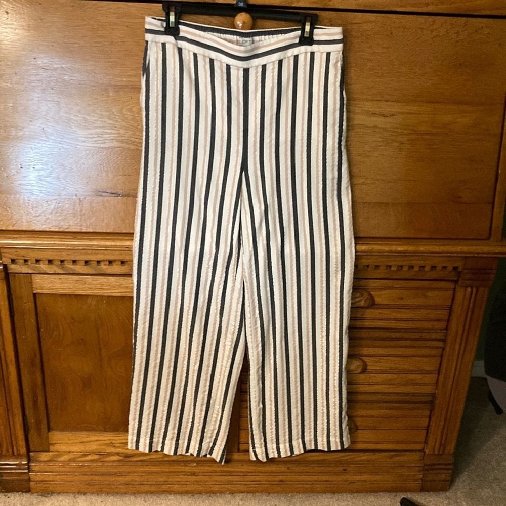 Loft Nautical Striped Wide Leg Crop Pants MT Navy Pink Gold Metalliic Preppy